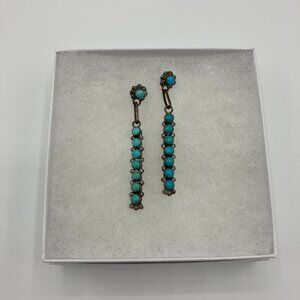 Vintage Zuni Sterling Silver and Turquoise Petit Point Dangle Earrings